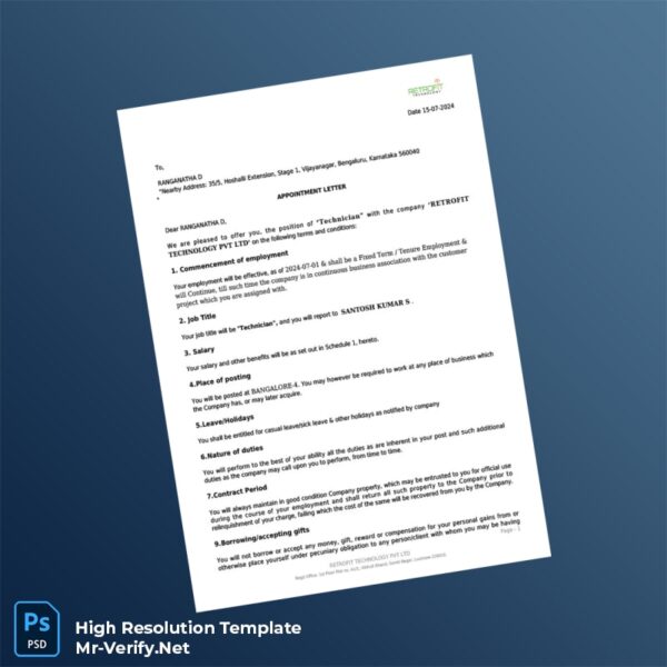 Editable India Recruity Technology Pvt Ltd Appointment Letter Word and Pdf Template 4 page Editable India Recruity Technology Pvt Ltd Appointment Letter Word and Pdf Template 4 page
