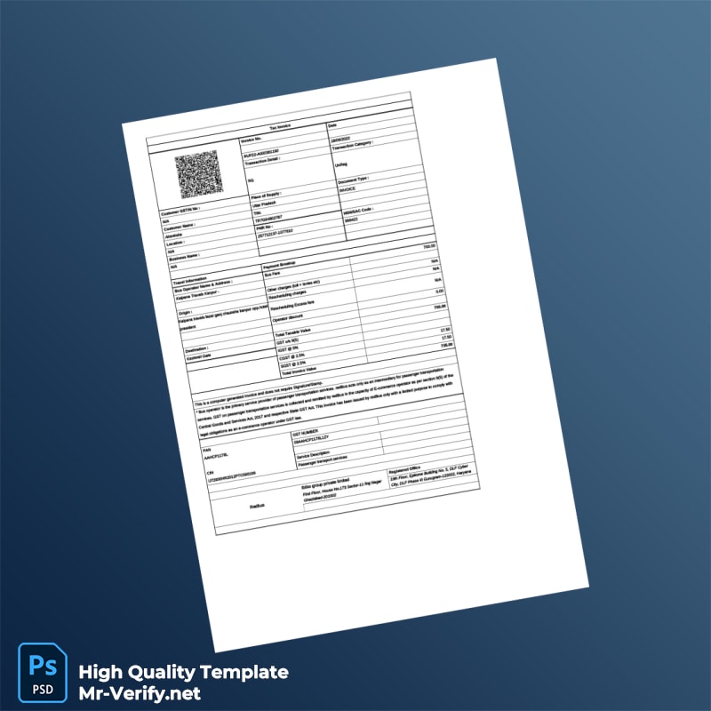 India Redbus Invoice Template in Word and PDF formats India Redbus Invoice Template in Word and PDF formats
