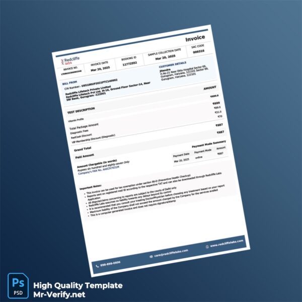 India Redcliffe Lifetech Private Limited Invoice Template in Word and PDF formats