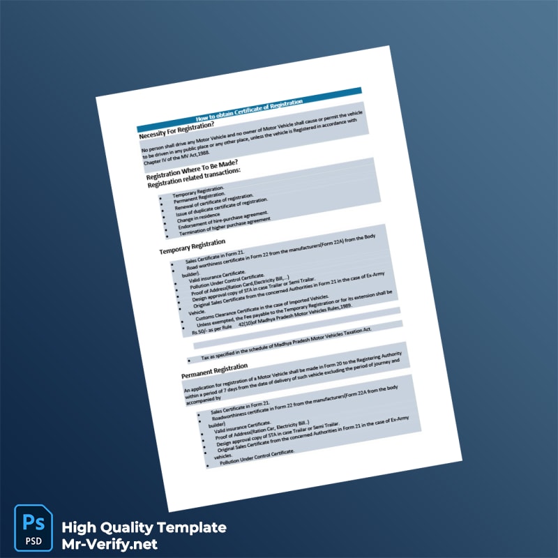 India Registering Authority Certificate of Registration Template in Word and PDF formats 4 page India Registering Authority Certificate of Registration Template in Word and PDF formats 4 page