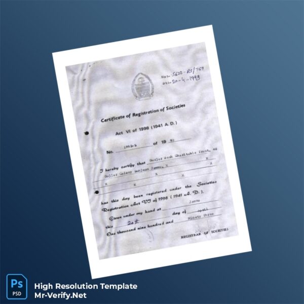 India Registrar of Societies Editable Trust Registration Certificate Word and Pdf Template