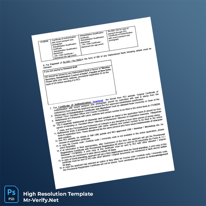 Editable India Rehabilitation Council of India Registration Certificate Word and Pdf Template 3 page Editable India Rehabilitation Council of India Registration Certificate Word and Pdf Template 3 page