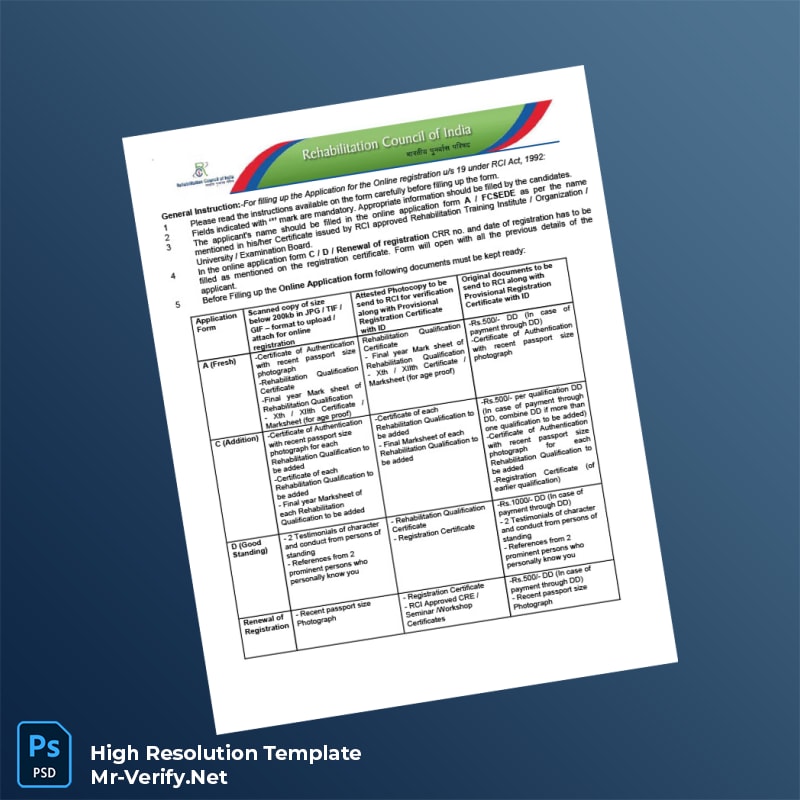 Editable India Rehabilitation Council of India Registration Certificate Word and Pdf Template 3 page Editable India Rehabilitation Council of India Registration Certificate Word and Pdf Template 3 page