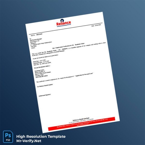 Editable File Template India20Reliance20Retail20Limited20Employment20Verification20Letter20Template20in20Word20and20PDF20formats 600x600 - Editable File Template
