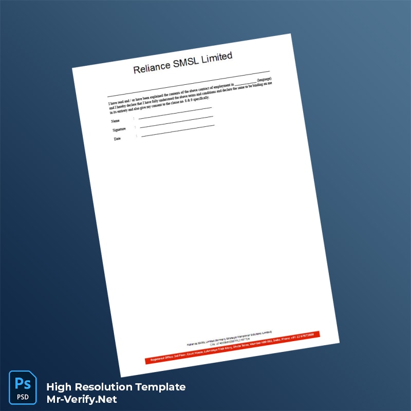 Editable India Reliance SMSL Limited Offer Letter Word and Pdf Template 5 page Editable India Reliance SMSL Limited Offer Letter Word and Pdf Template 5 page