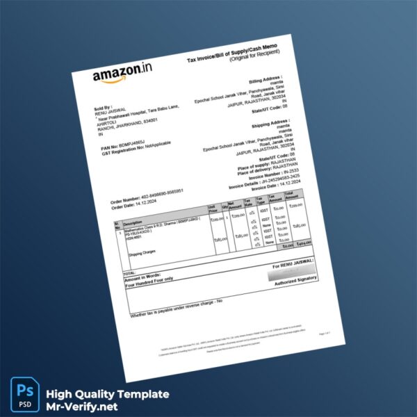 India Renu Jaiswal Invoice Template in Word and PDF formats