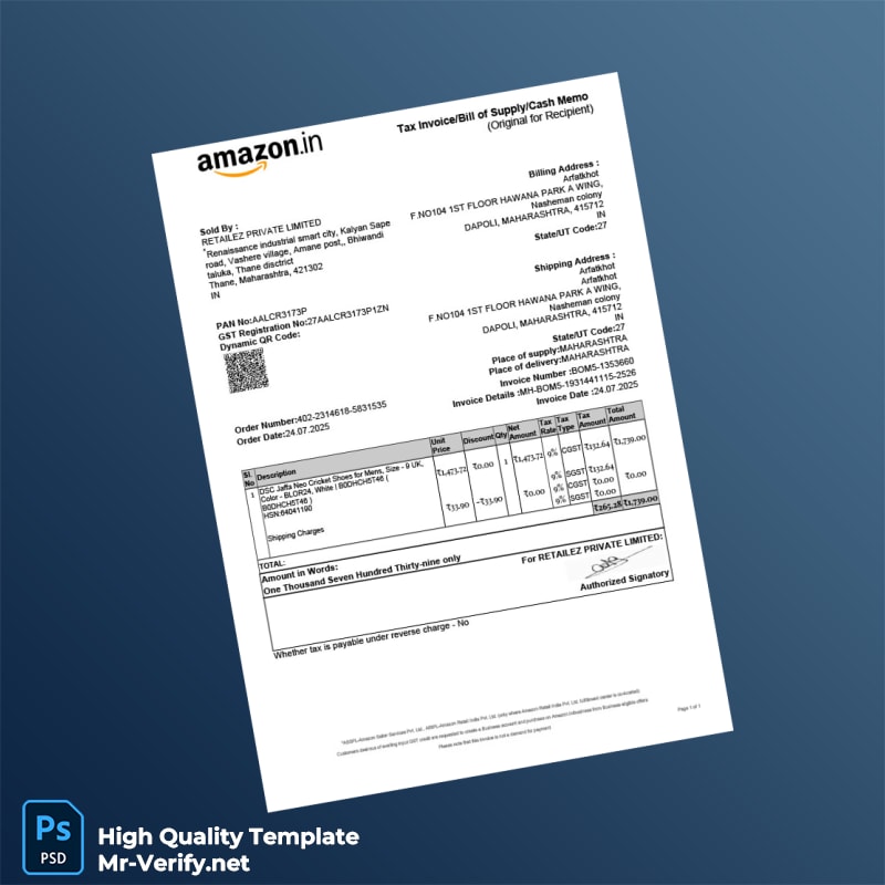 India Retaleze Private Limited Tax Invoice Template in Word and PDF formats India Retaleze Private Limited Tax Invoice Template in Word and PDF formats