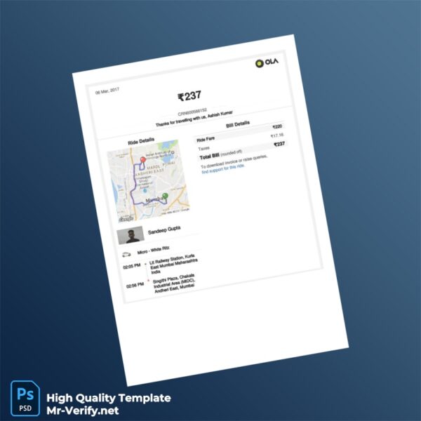 India Ridesharing Service Invoice Template in Word and PDF formats 3 page