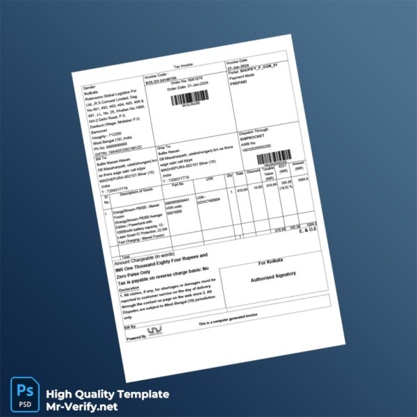 India Robinsons Global Logistics Pvt Ltd Tax Invoice Template in Word and PDF formats