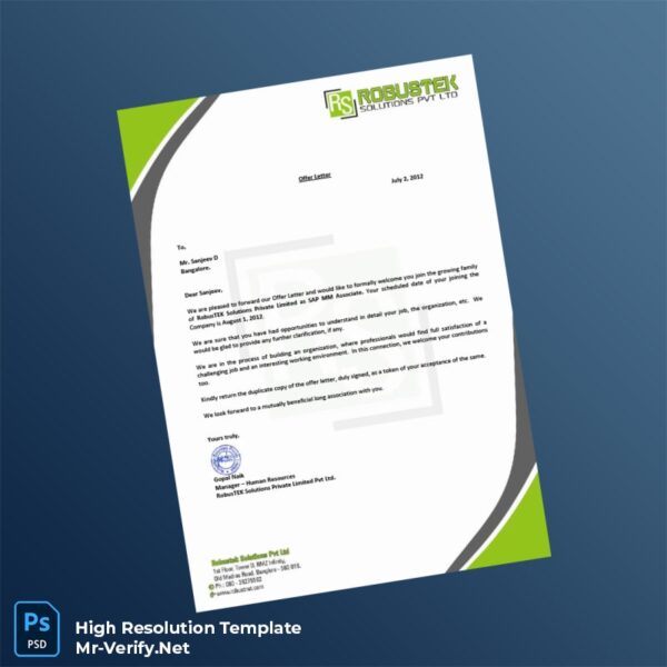 Editable India RobusTEK Solutions Private Limited Employment Verification Letter Word and Pdf Template 4 page Editable India RobusTEK Solutions Private Limited Employment Verification Letter Word and Pdf Template 4 page