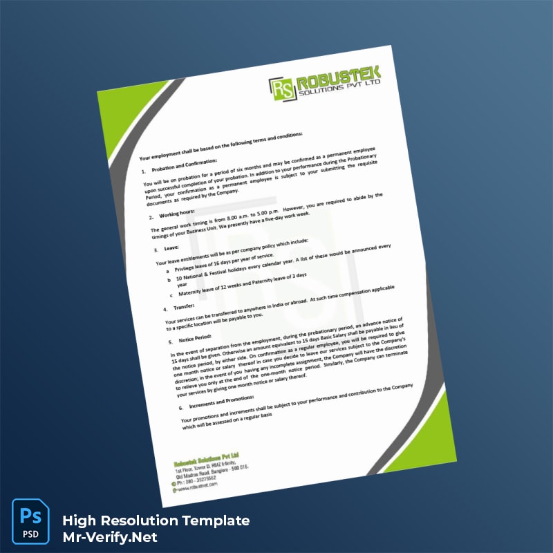 Editable India RobusTEK Solutions Private Limited Employment Verification Letter Word and Pdf Template 4 page Editable India RobusTEK Solutions Private Limited Employment Verification Letter Word and Pdf Template 4 page