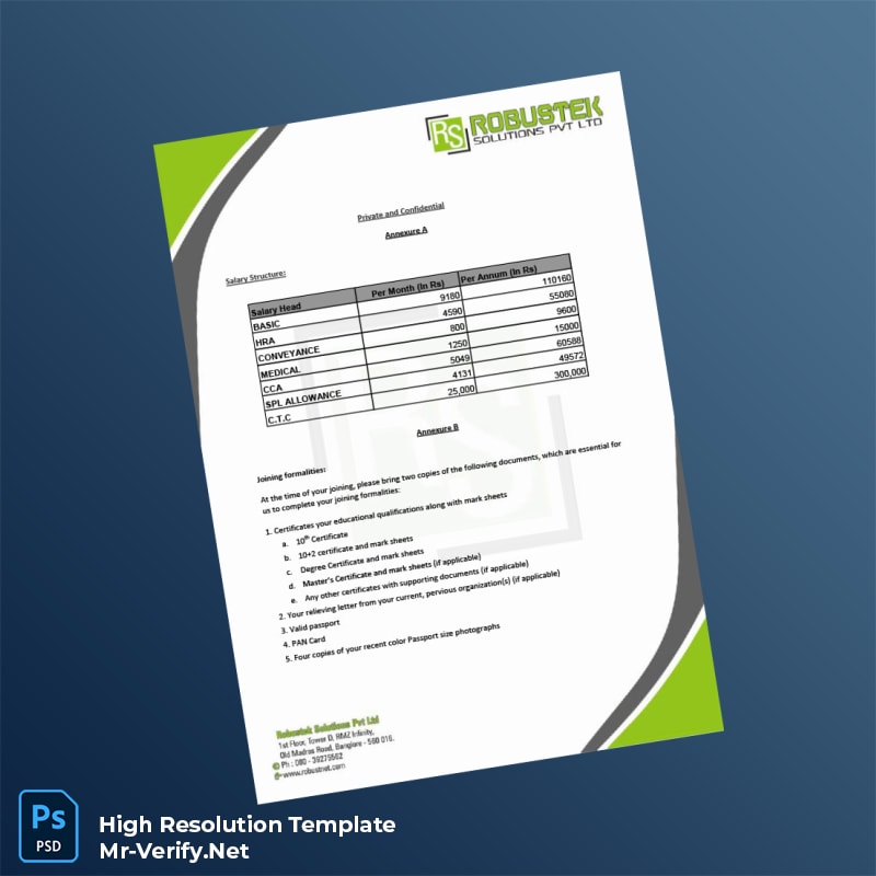 Editable India RobusTEK Solutions Private Limited Employment Verification Letter Word and Pdf Template 4 page Editable India RobusTEK Solutions Private Limited Employment Verification Letter Word and Pdf Template 4 page