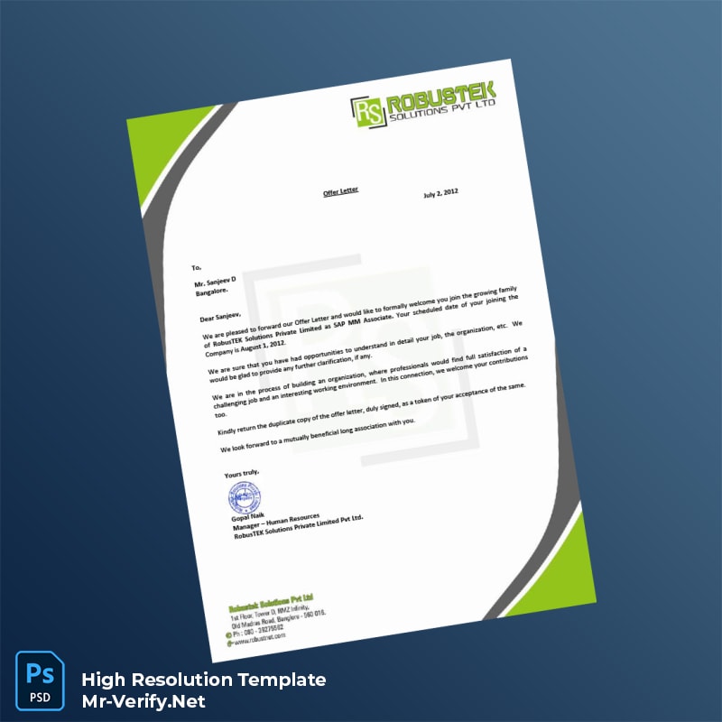 Editable India RobusTEK Solutions Private Limited Employment Verification Letter Word and Pdf Template 4 page Editable India RobusTEK Solutions Private Limited Employment Verification Letter Word and Pdf Template 4 page