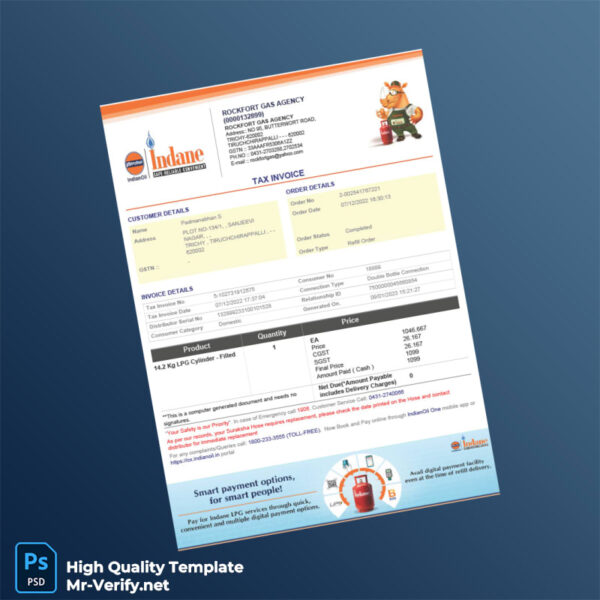 India Rockfort Gas Agency Tax Invoice Template in Word and PDF formats 2 page