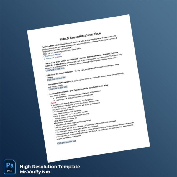 Editable India Roles Responsibility Letter Form Word and Pdf Template 2 page