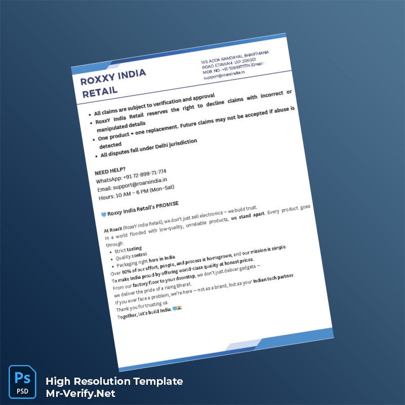 Editable India RoxxY India Warranty Registration Certificate Word and Pdf Template 4 page Editable India RoxxY India Warranty Registration Certificate Word and Pdf Template 4 page