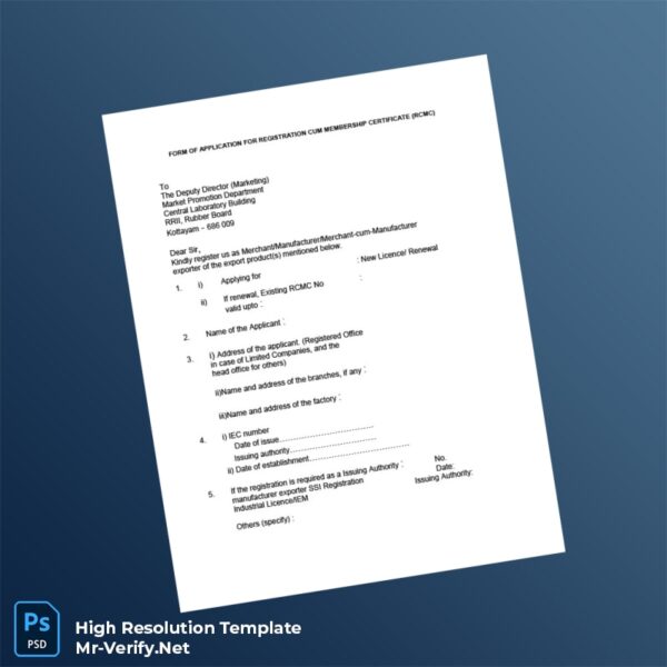 Editable India Rubber Board RCMC Registration Certificate Word and Pdf Template 4 page