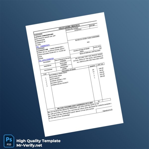 India S Cube Exports Proforma Invoice Template in Word and PDF formats 6 page