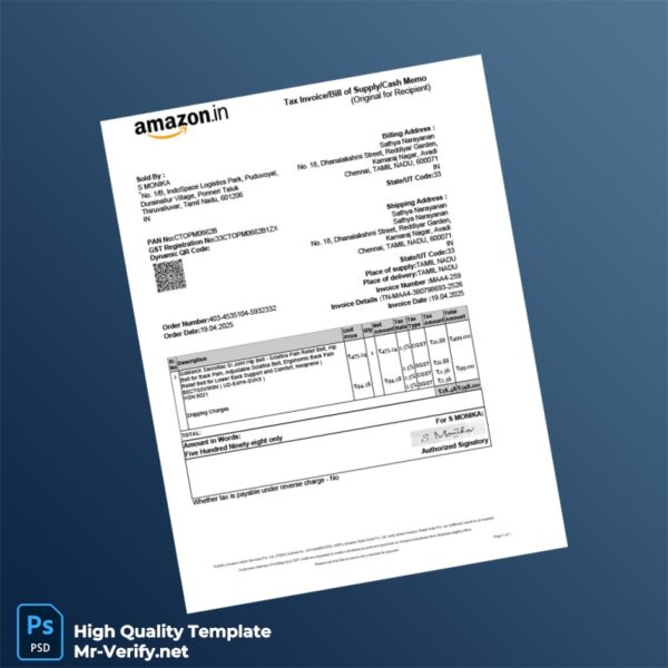 India S Monika Tax Invoice Template in Word and PDF formats