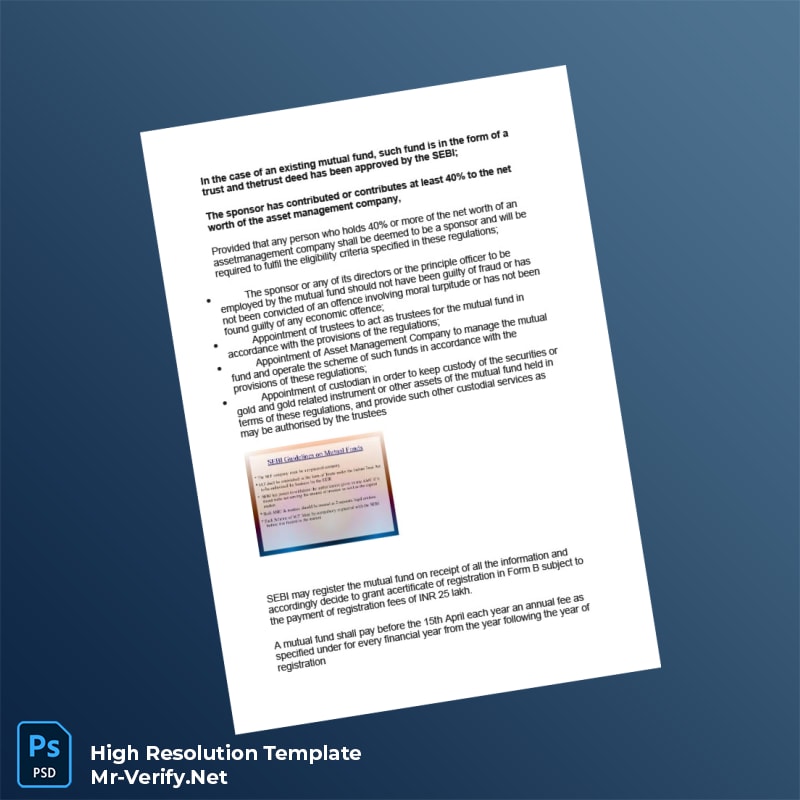 Editable India SEBI Mutual Fund Registration Certificate Word and Pdf Template 4 page Editable India SEBI Mutual Fund Registration Certificate Word and Pdf Template 4 page