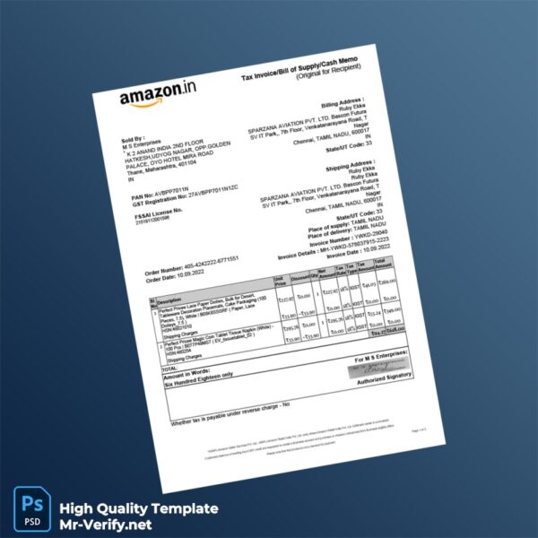 India SPARZANA AVIATION PVT LTD Tax Invoice Template in Word and PDF formats 2 page