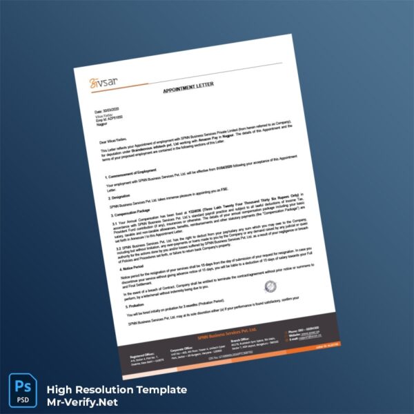 Editable India SPNN Business Services Private Limited Employment Verification Letter Word and Pdf Template 5 page Editable India SPNN Business Services Private Limited Employment Verification Letter Word and Pdf Template 5 page