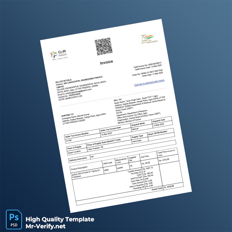 India SRI LADDUGOPAL ENGINEERING PRIVATE LIMITED Invoice Template in Word and PDF formats 2 page India SRI LADDUGOPAL ENGINEERING PRIVATE LIMITED Invoice Template in Word and PDF formats 2 page