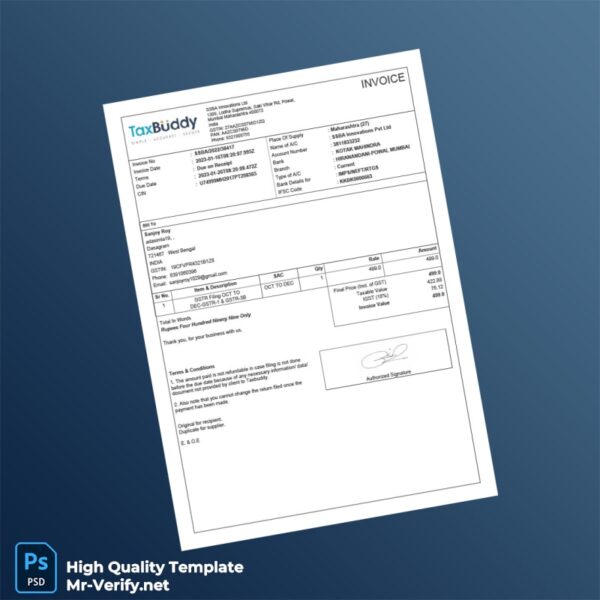 India SSBA Innovations Pvt Ltd Invoice Template in Word and PDF formats