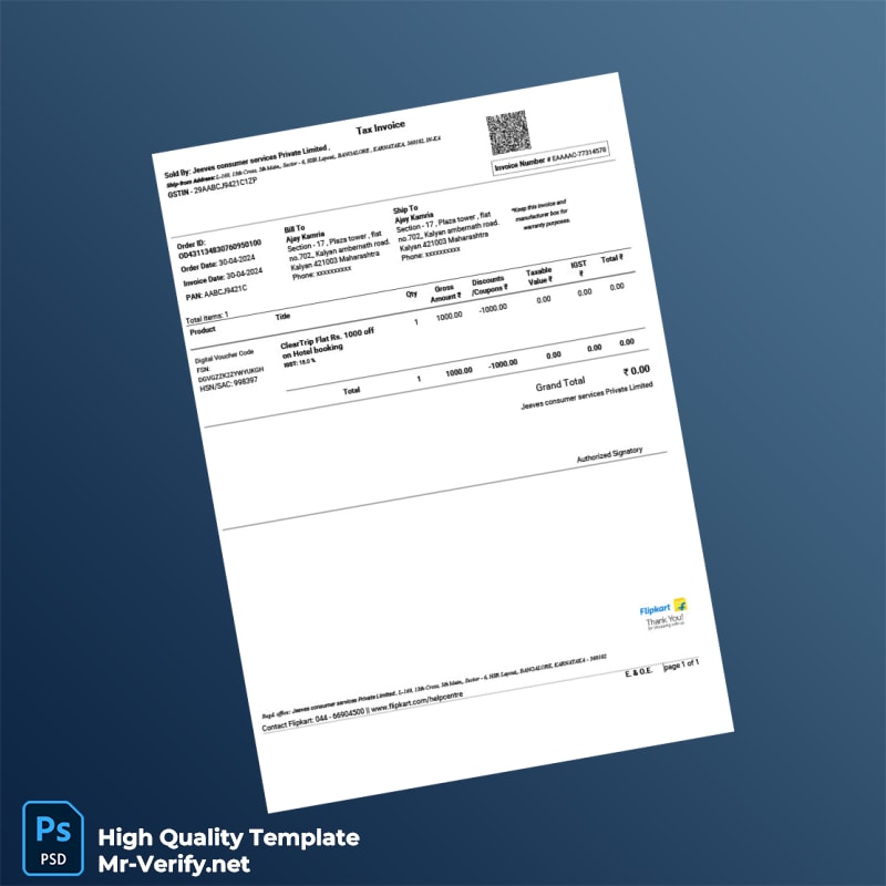 India SV Electronics Limited Tax Invoice Template in Word and PDF formats 3 page India SV Electronics Limited Tax Invoice Template in Word and PDF formats 3 page