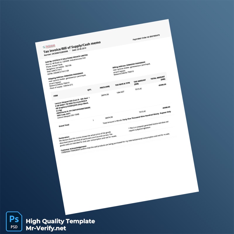 India SYSTECH IT SOLUTIONS PRIVATE LIMITED Tax Invoice Template in Word and PDF formats India SYSTECH IT SOLUTIONS PRIVATE LIMITED Tax Invoice Template in Word and PDF formats