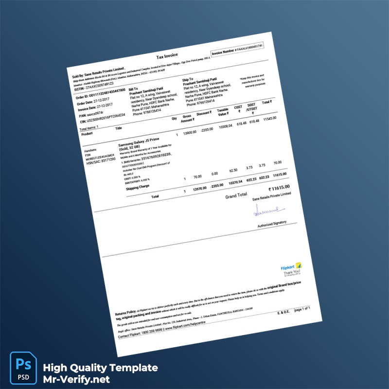 India Sane Retails Private Limited Invoice Template in Word and PDF formats India Sane Retails Private Limited Invoice Template in Word and PDF formats