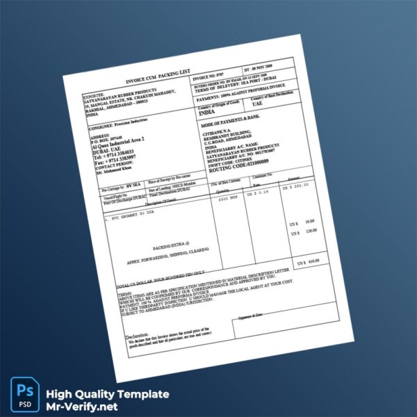 India Satyanarayan Rubber Products Invoice Template in Word and PDF formats 3 page