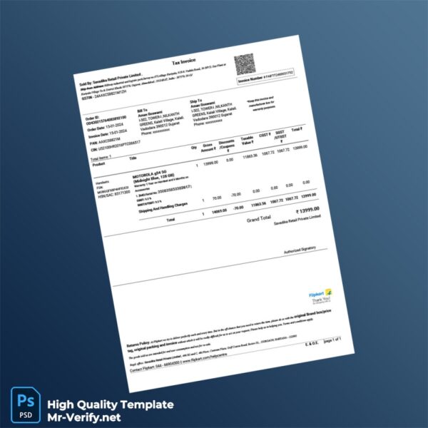 India Savadika Retail Private Limited Tax Invoice Template in Word and PDF formats 2 page India Savadika Retail Private Limited Tax Invoice Template in Word and PDF formats 2 page