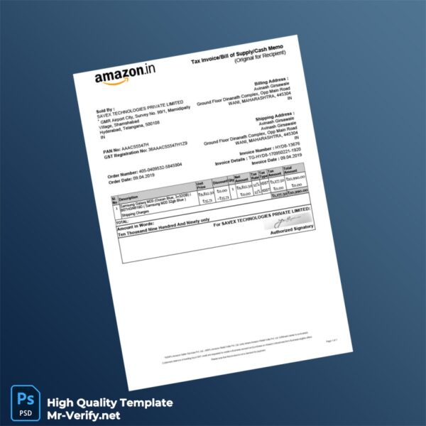 India Savex Technologies Private Limited Tax Invoice Template in Word and PDF formats