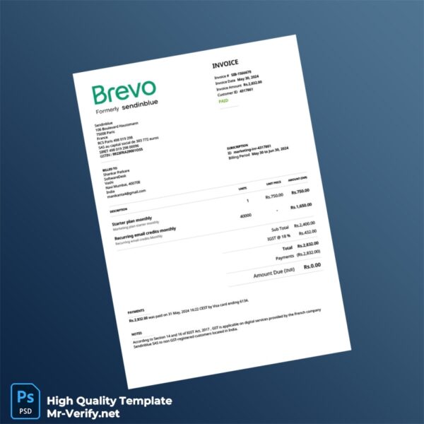 India Sendinblue Invoice Template in Word and PDF formats India Sendinblue Invoice Template in Word and PDF formats