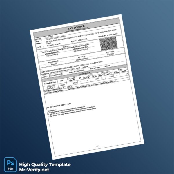 India Seven Autocorp Pvt Ltd Invoice Template in Word and PDF formats 2 page India Seven Autocorp Pvt Ltd Invoice Template in Word and PDF formats 2 page