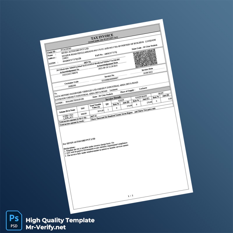 India Seven Autocorp Pvt Ltd Invoice Template in Word and PDF formats 2 page India Seven Autocorp Pvt Ltd Invoice Template in Word and PDF formats 2 page