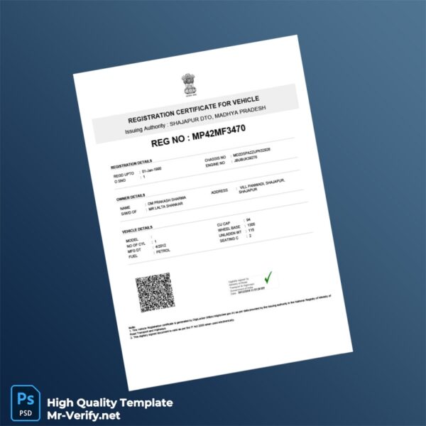 India Shajapur DTO Registration Certificate Template in Word and PDF formats India Shajapur DTO Registration Certificate Template in Word and PDF formats