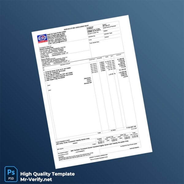 India Shakti Sai Tyres Private Limited Tax Invoice Template in Word and PDF formats