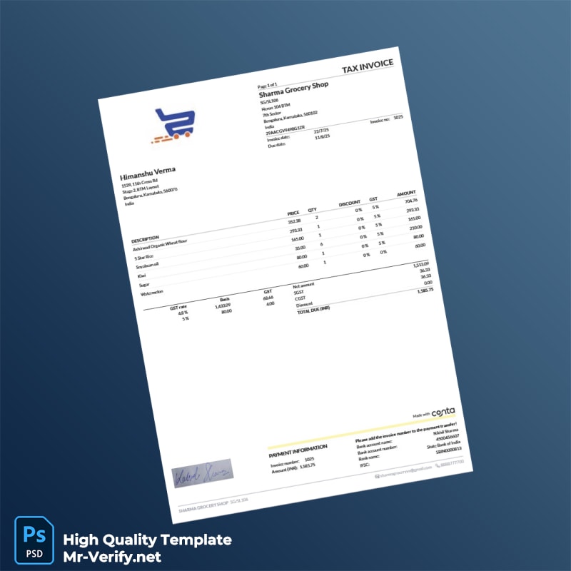 India Sharma Grocery Shop Invoice Template in Word and PDF formats India Sharma Grocery Shop Invoice Template in Word and PDF formats