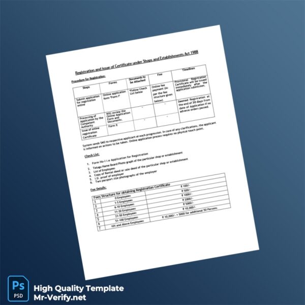 India Shops and Establishments Act Registration Certificate Template in Word and PDF formats 6 page India Shops and Establishments Act Registration Certificate Template in Word and PDF formats 6 page