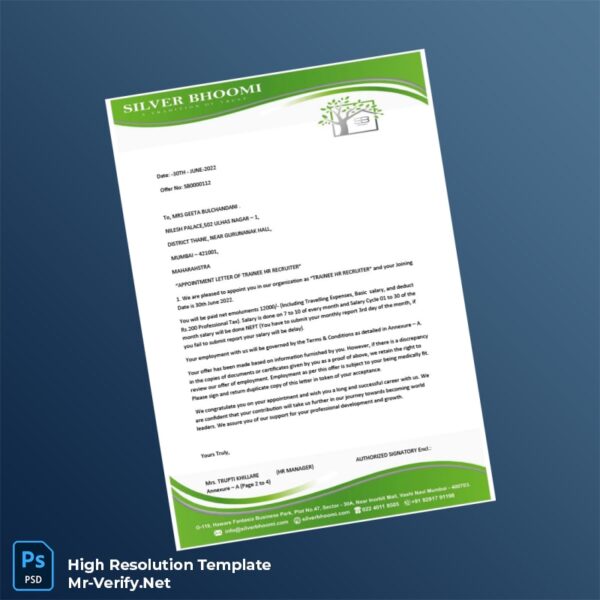 Editable India Silver Biooami Appointment Letter Word and Pdf Template 6 page