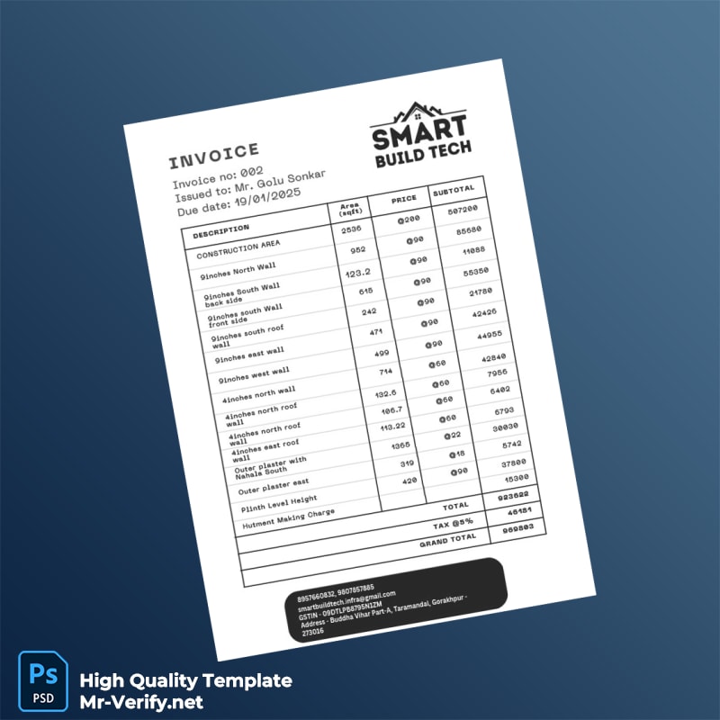 India Smart Build Tech Invoice Template in Word and PDF formats India Smart Build Tech Invoice Template in Word and PDF formats