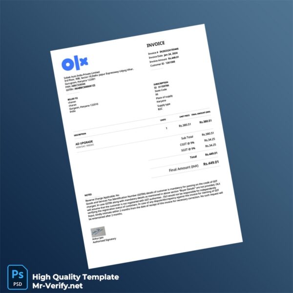 India Sobek Auto India Private Limited Invoice Template in Word and PDF formats