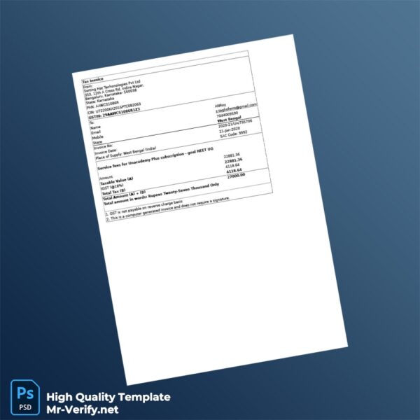 India Sorting Hat Technologies Pvt Ltd Invoice Template in Word and PDF formats India Sorting Hat Technologies Pvt Ltd Invoice Template in Word and PDF formats