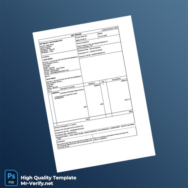 India Sparsh Biotech Invoice Template in Word and PDF formats 2 page