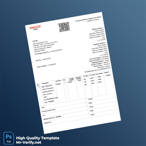 India Sporta Technologies Pvt Ltd Tax Invoice Template in Word and PDF formats 2 page