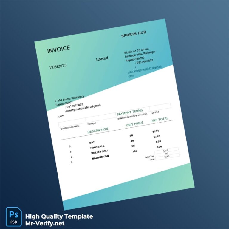 India Sports Hub Invoice Template In Word And PDF Formats
