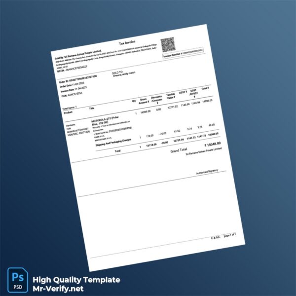 India Sri Ramana Solvex Private Limited Invoice Template in Word and PDF formats