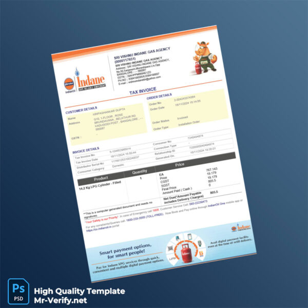 India Sri Vishnu Indane Gas Agency Tax Invoice Template in Word and PDF formats 2 page India Sri Vishnu Indane Gas Agency Tax Invoice Template in Word and PDF formats 2 page